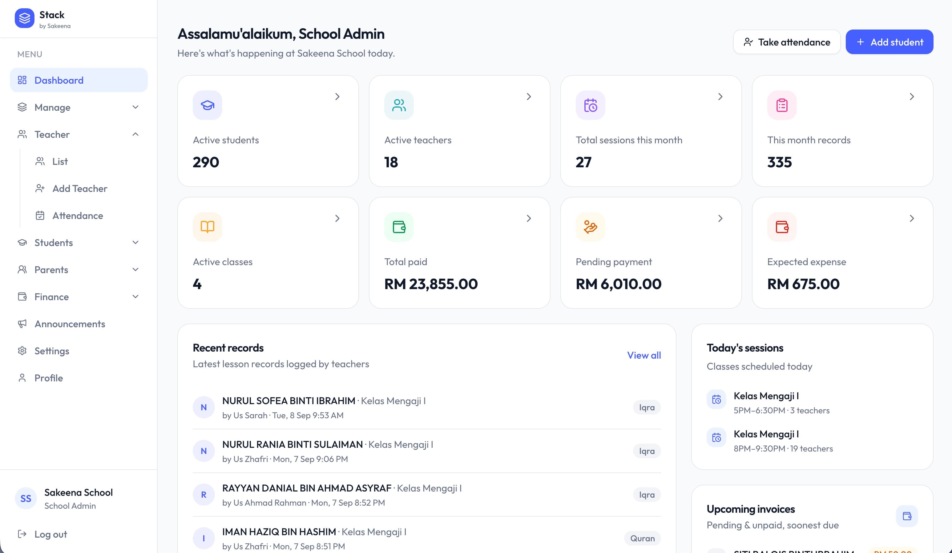 Stack school admin dashboard